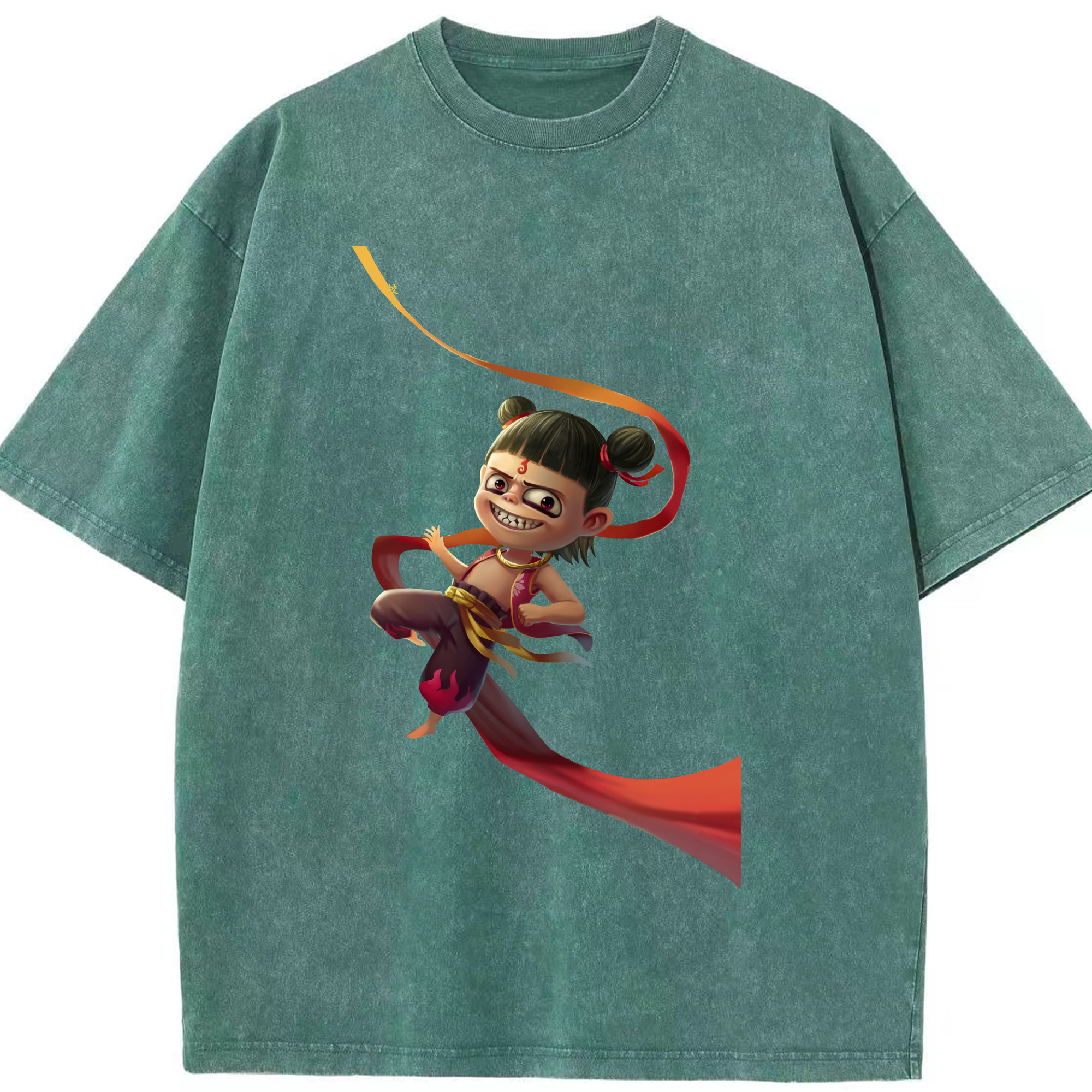 （画像用） Ne Zha 2 ナタ 魔童の大暴れ 綿100% ヴィンテージ風 半袖Tシャツ（フロントプリント）